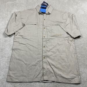 Clench Jeans Shirt Mens XL Beige Short Sleeve Linen Lion Summer Lightweight